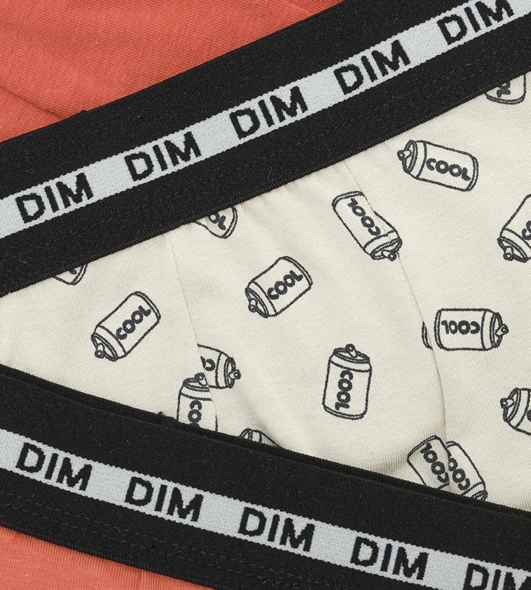 Pack of 3 boys' boxersin orange with Soda patterns Dim Coton Stretch