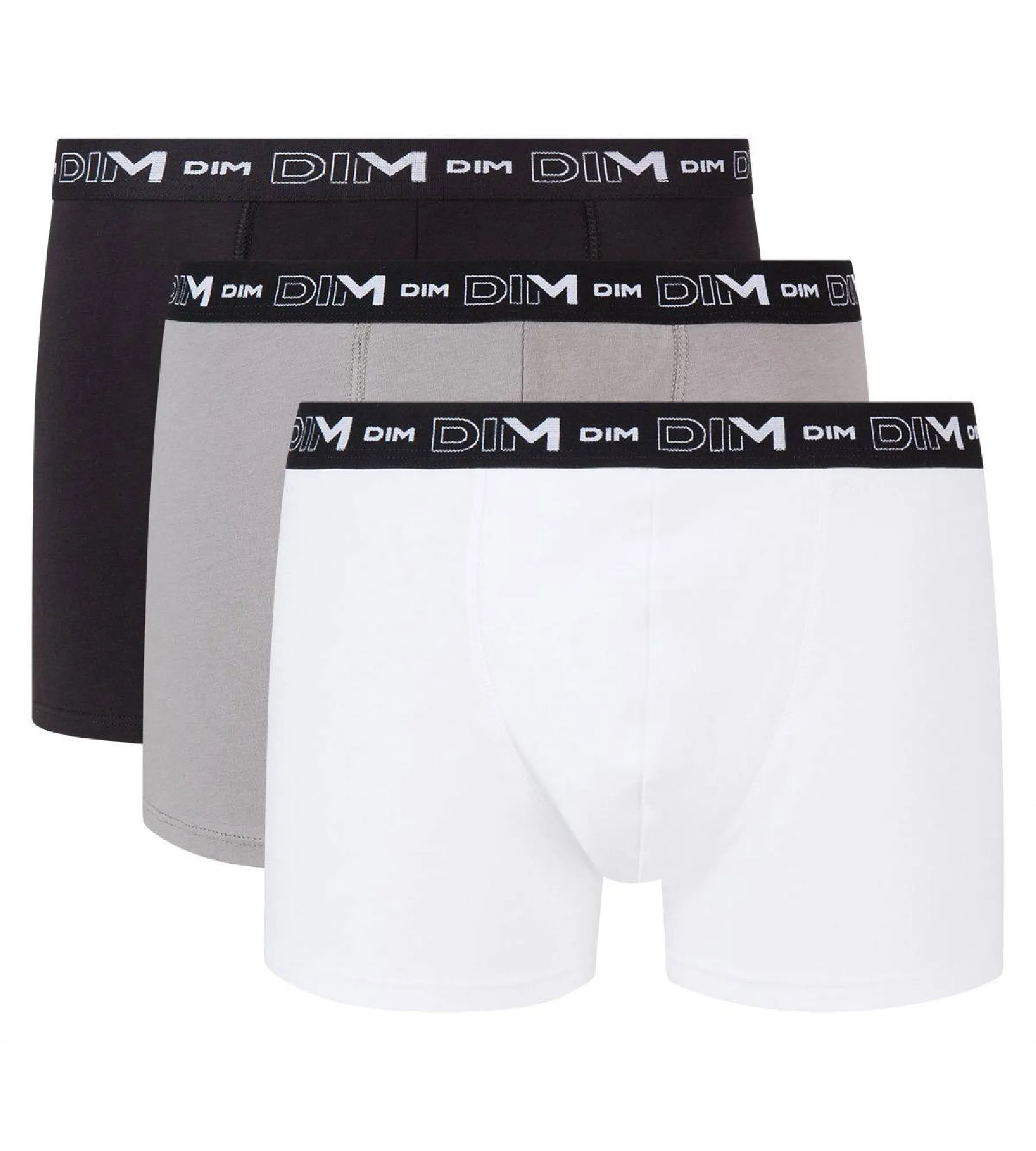 Pack of 3 pairs of black, grey and white stretch cotton trunks for men
