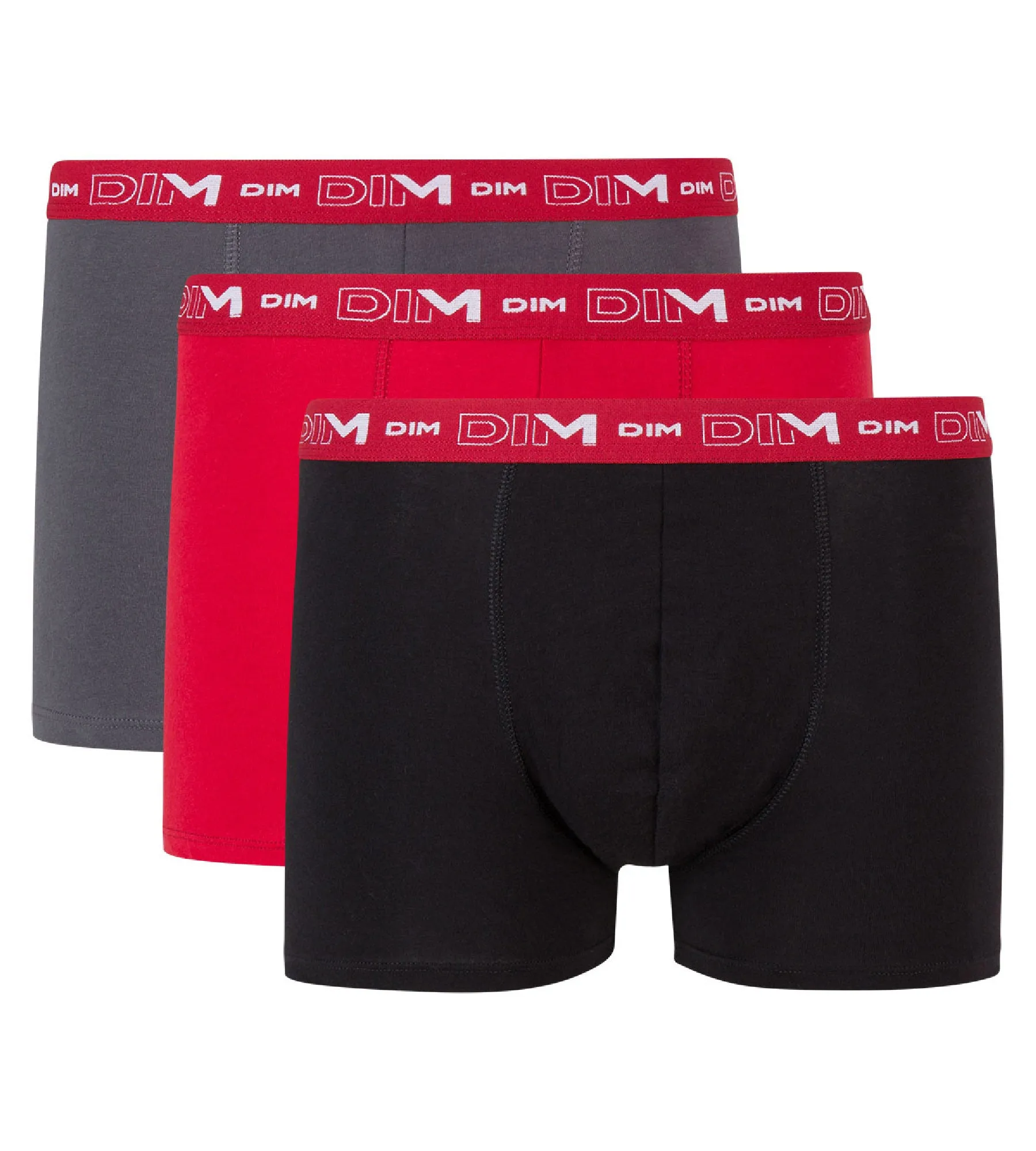 Pack of 3 pairs of Coton Stretch grey, chilli red and black trunks