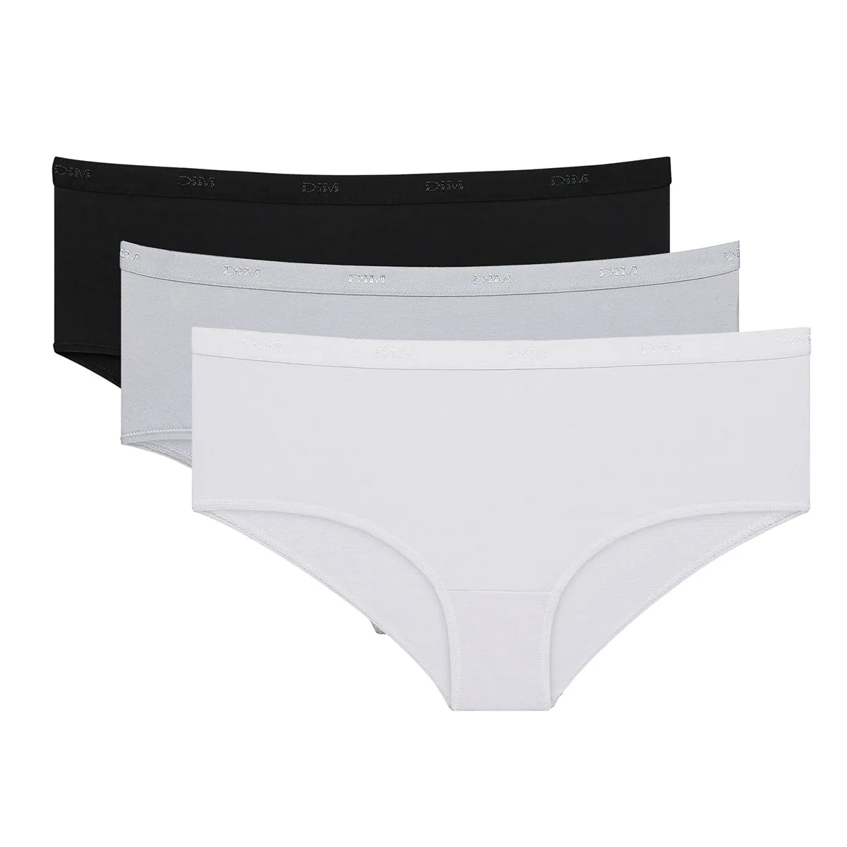 Pack of 3 pairs of Les Pockets Coton boyshorts in black/white/grey