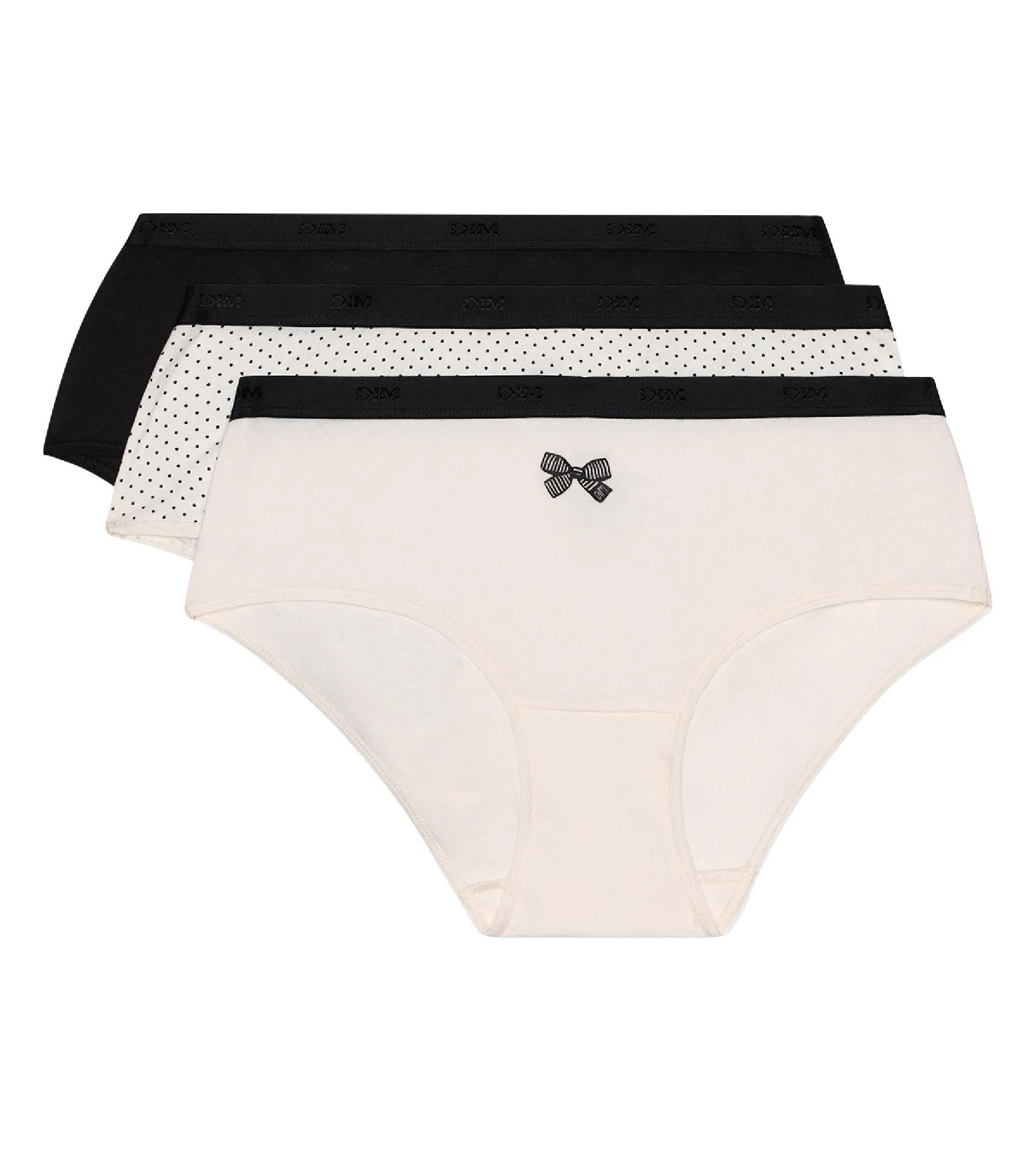 Pack of 3 pairs of Les Pockets cotton boyshorts with black bow