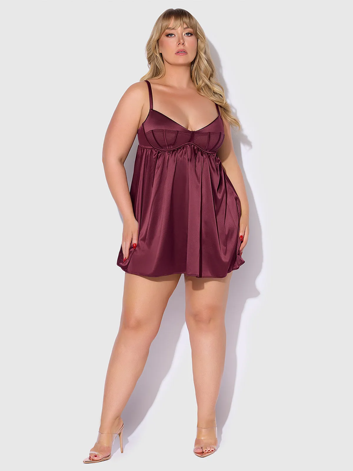 Petra Satin & Mesh Unlined Corset Cup Babydoll