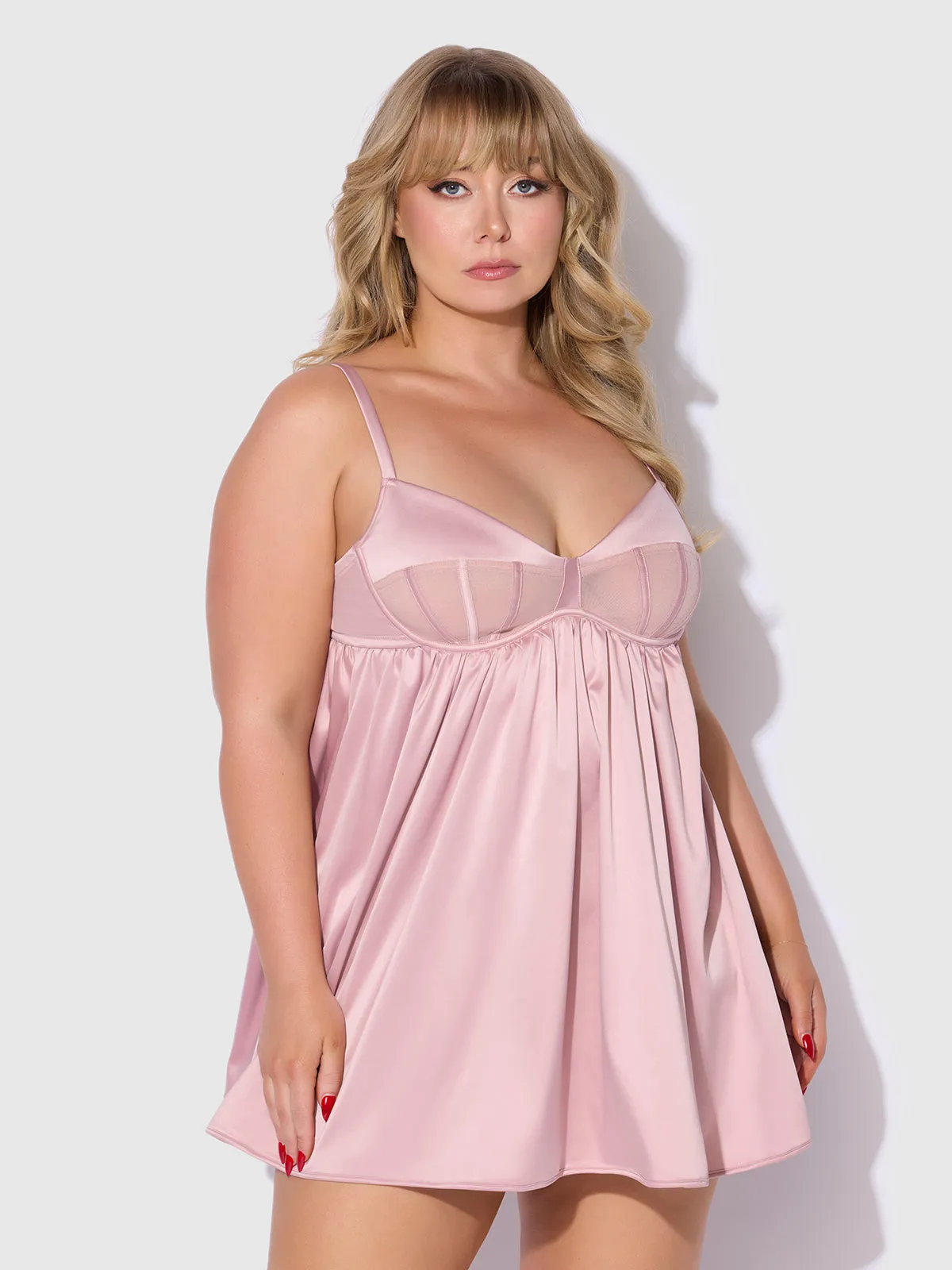Petra Satin & Mesh Unlined Corset Cup Babydoll