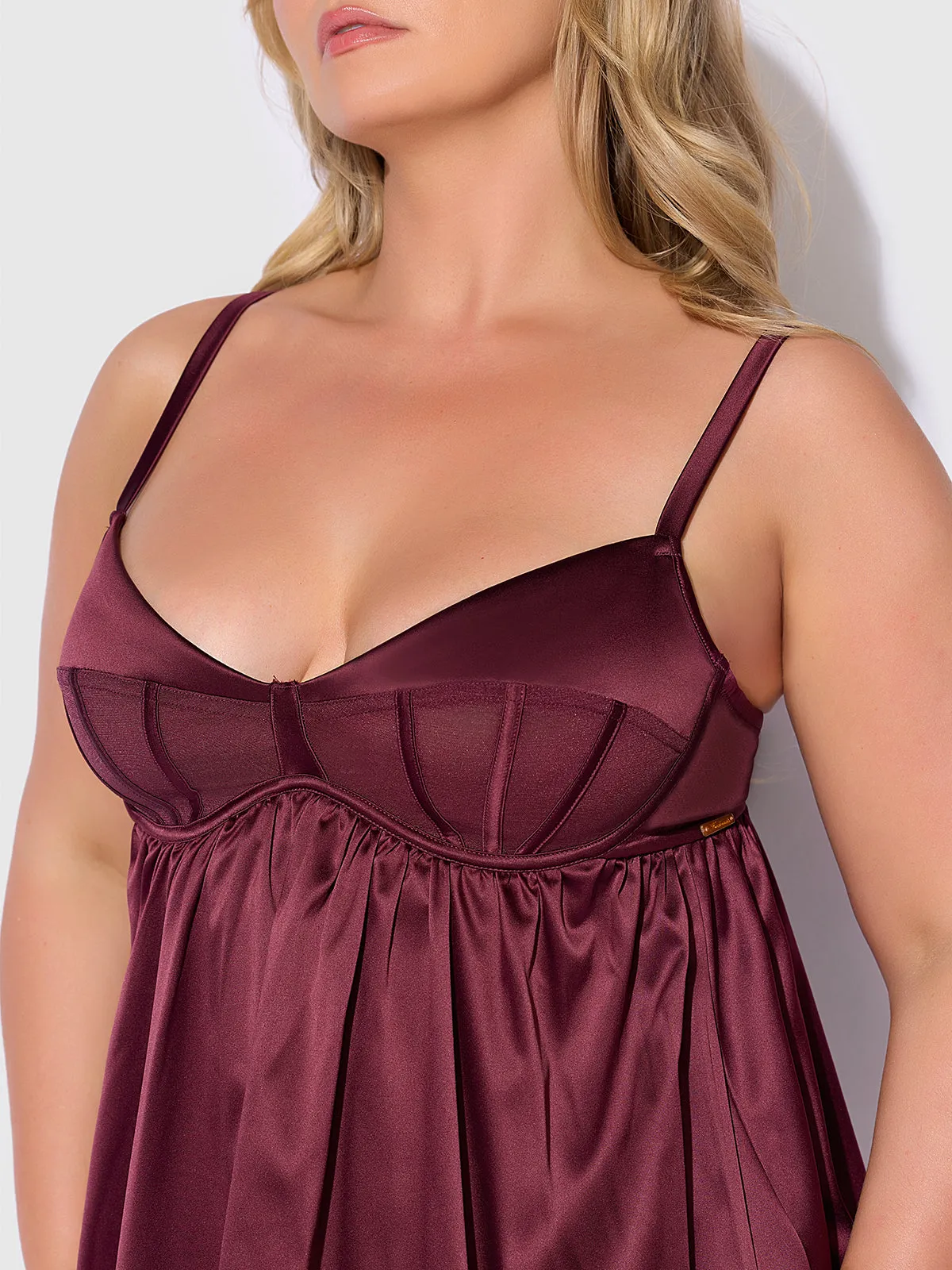 Petra Satin & Mesh Unlined Corset Cup Babydoll
