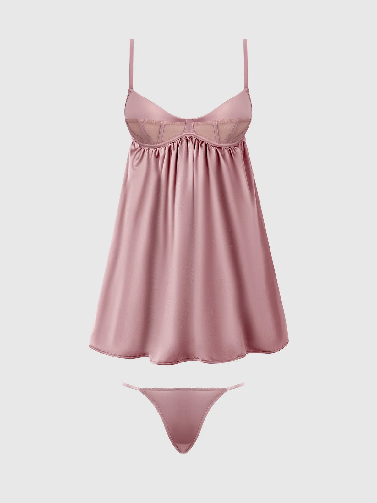 Petra Satin & Mesh Unlined Corset Cup Babydoll