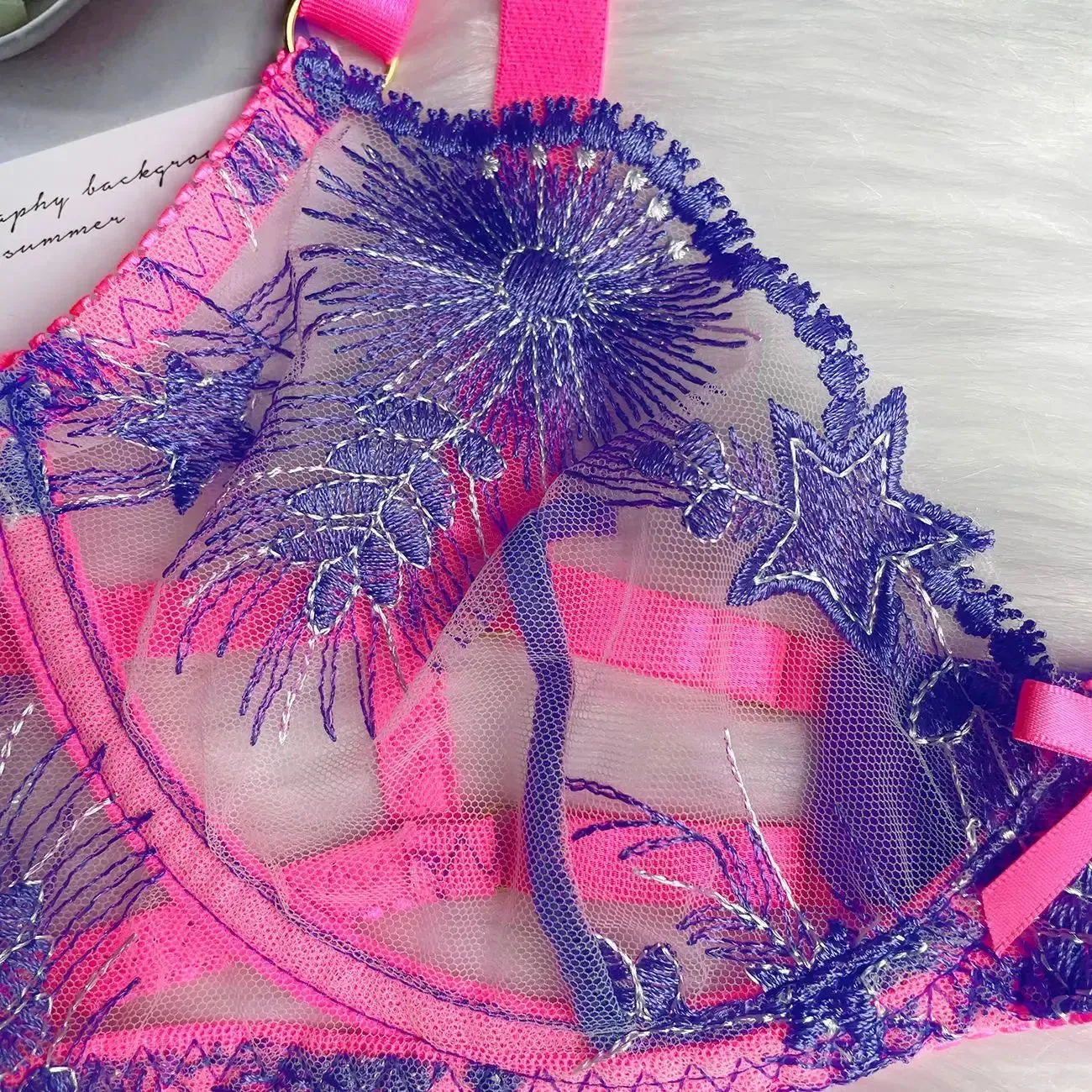 Pink Fancy Lingerie Set Floral Lace Outfit