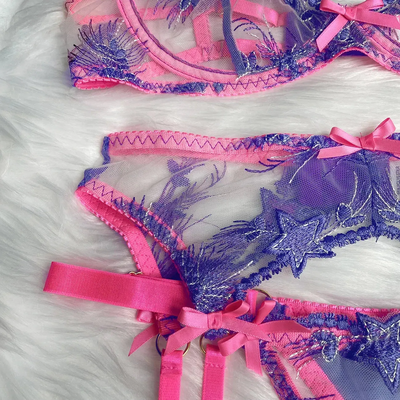 Pink Fancy Lingerie Set Floral Lace Outfit