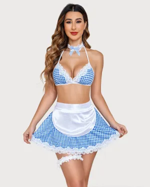 Plaid Print Skirt Set Maid Roleplay Lingerie Set