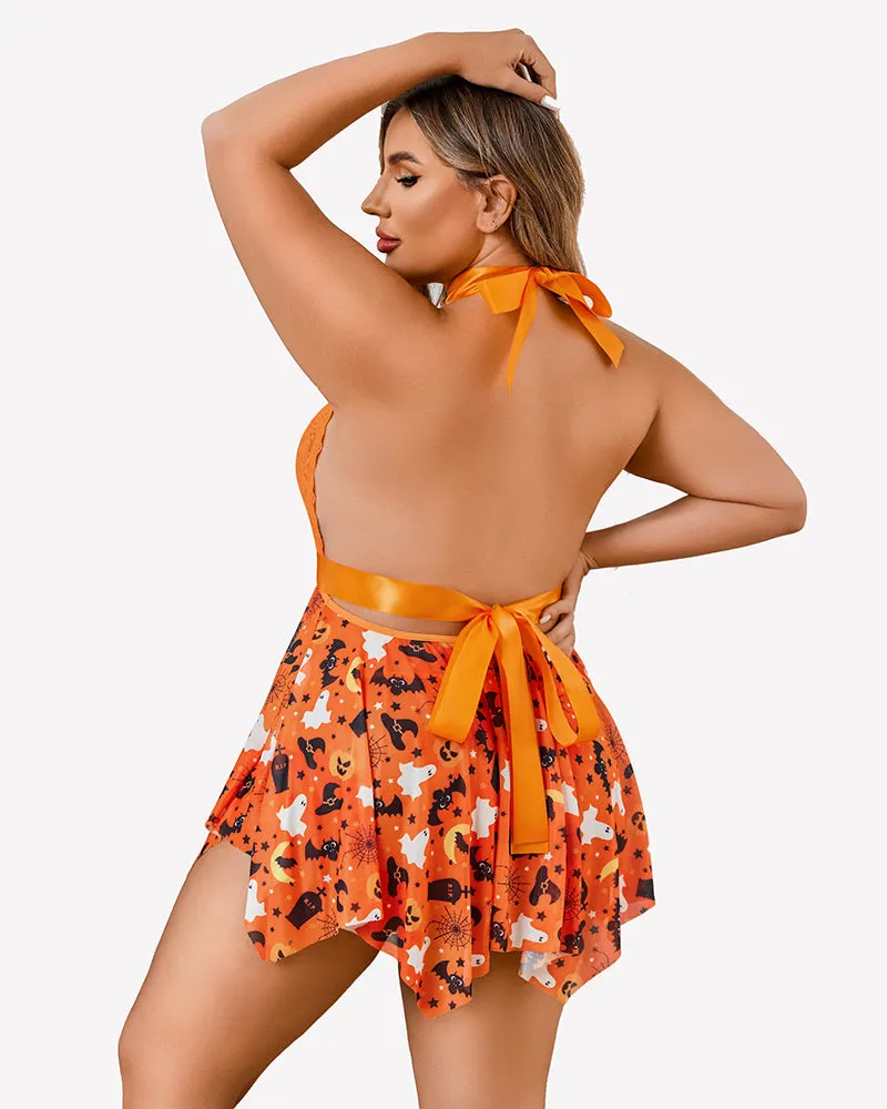 Plus Size Floral Lace High Waist Teddy Babydoll