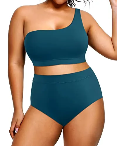 Plus Size High Waisted One Shoulder Bikini 2 Piece Swimsuits