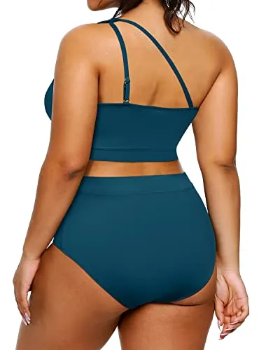Plus Size High Waisted One Shoulder Bikini 2 Piece Swimsuits