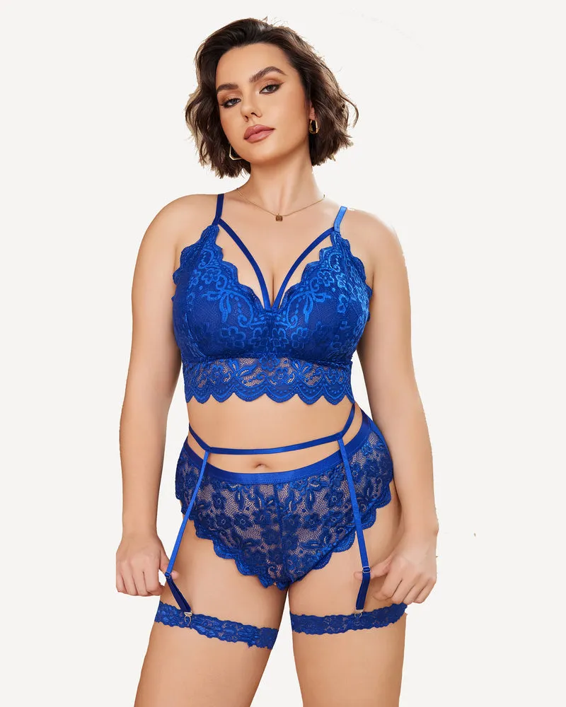 Plus Size Lace Trim Bra Panties Set