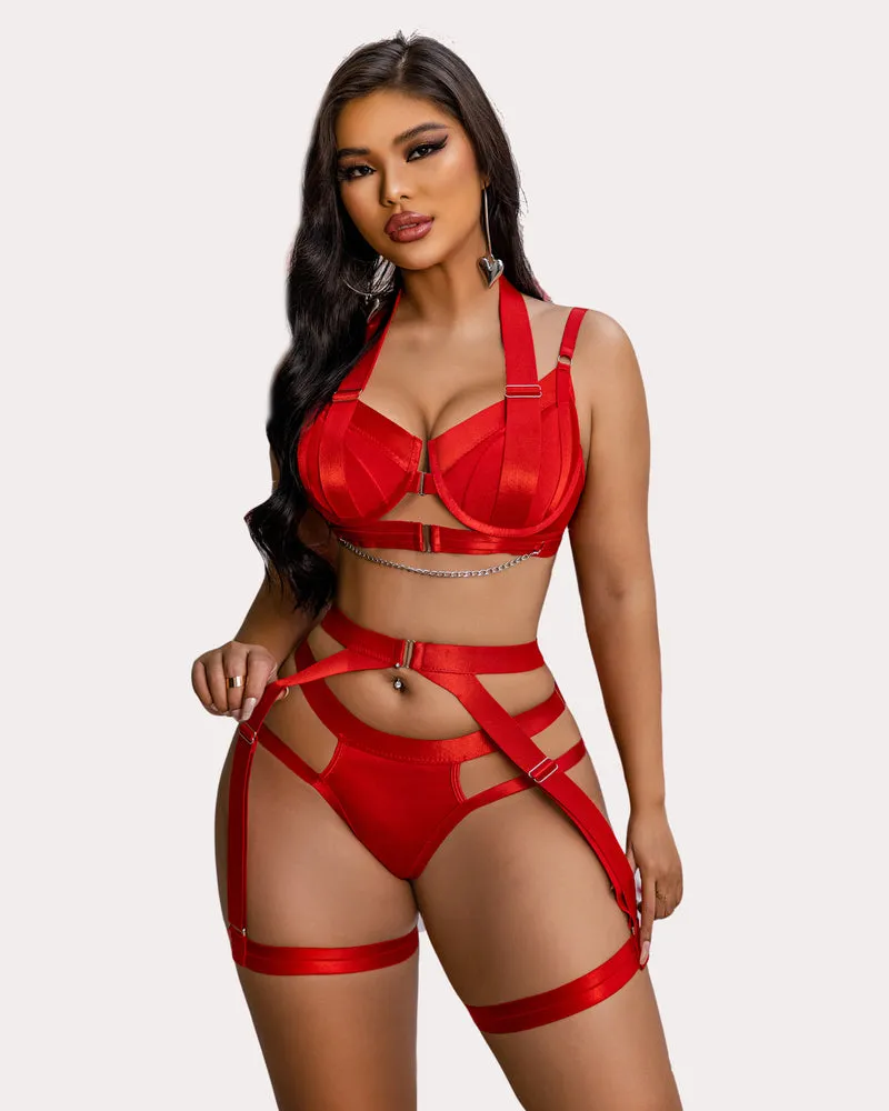 Push Up Bra Garter Set with Chain