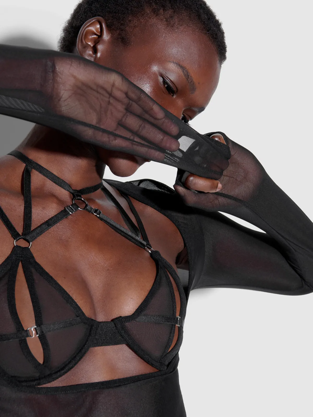 Raven Open Bust Crotchless Teddy
