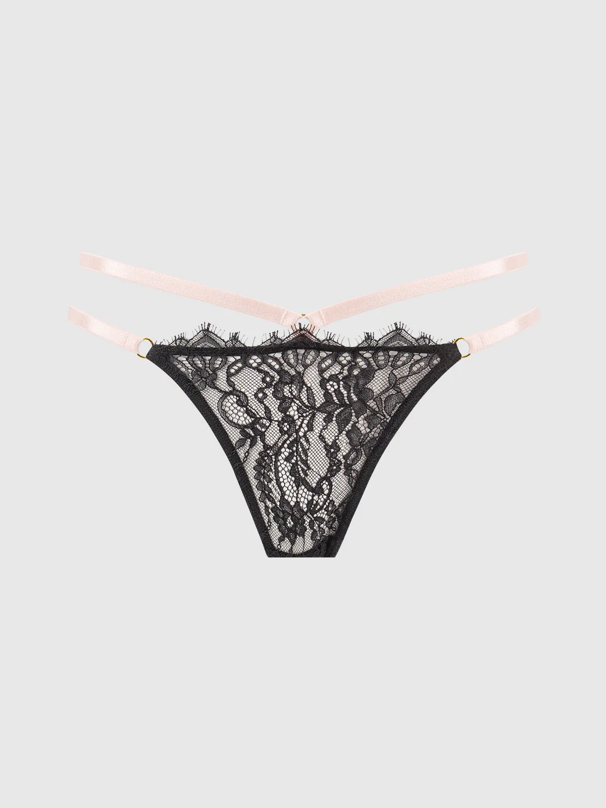 Rising Star Lace & Liquid Satin Double Strap Crotchless Thong