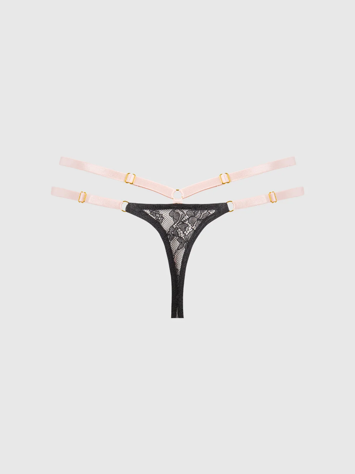 Rising Star Lace & Liquid Satin Double Strap Crotchless Thong
