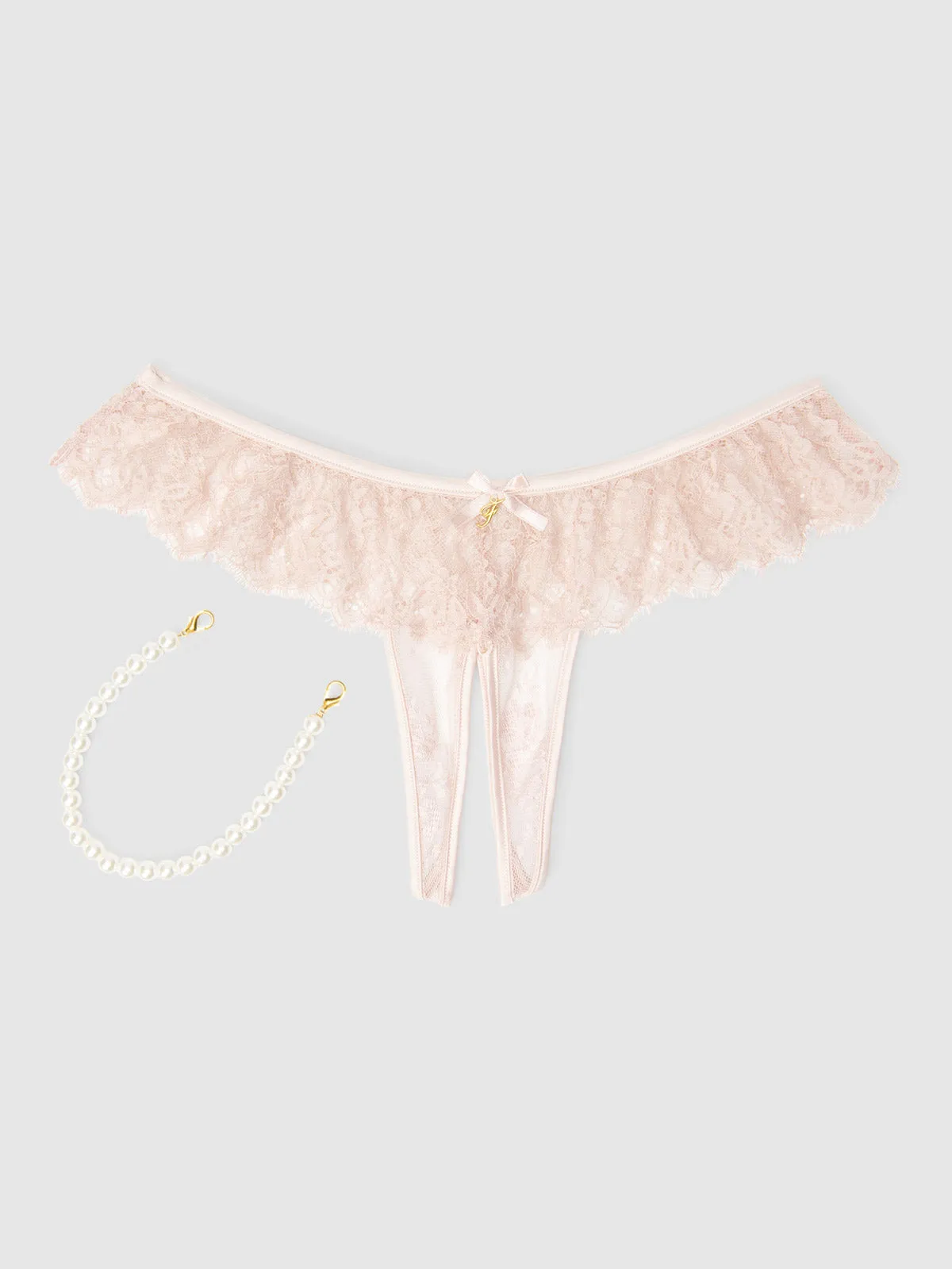 Rosalind Lace & Pearl Crotchless Thong