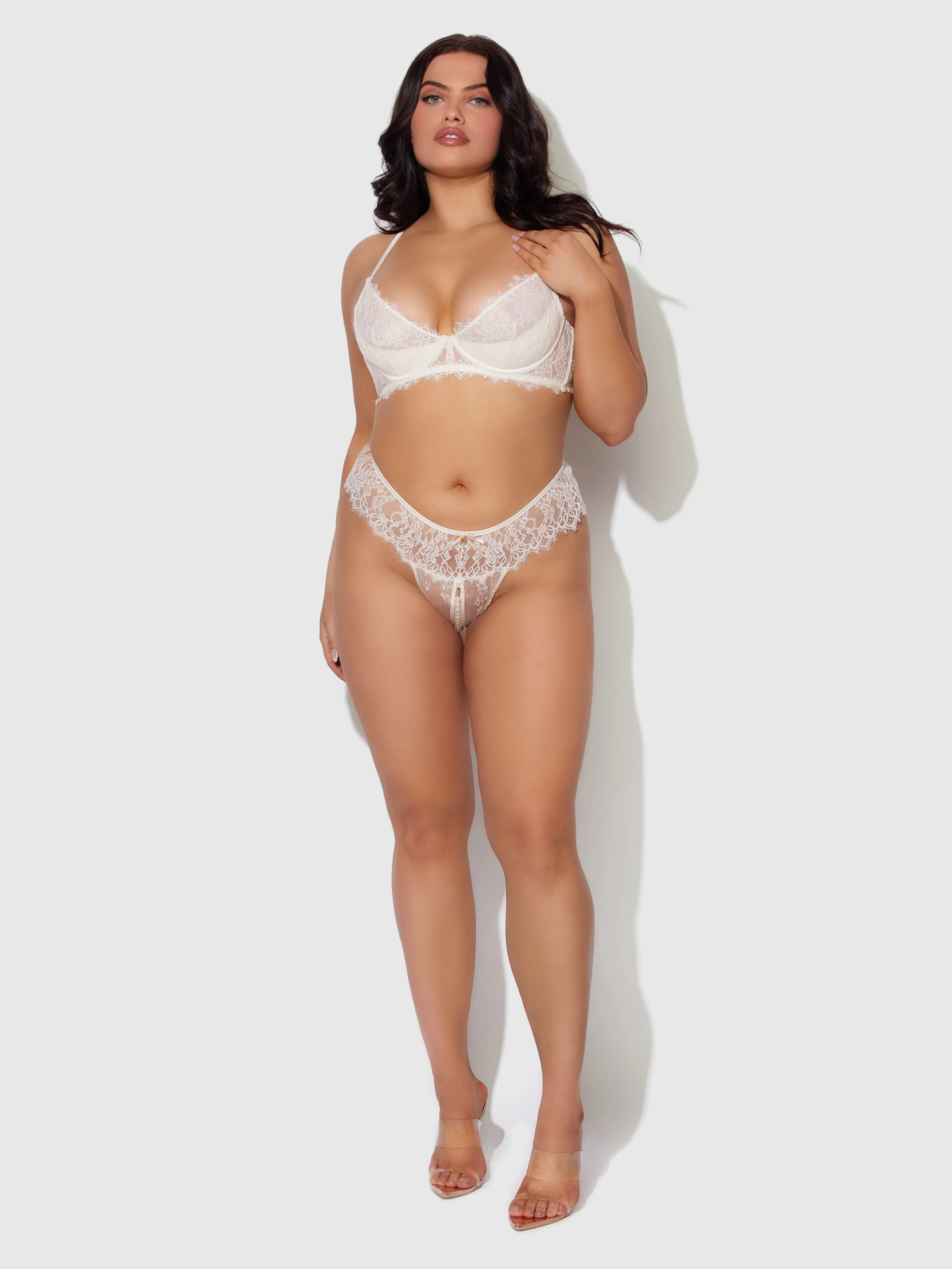 Rosalind Lace & Pearl Crotchless Thong