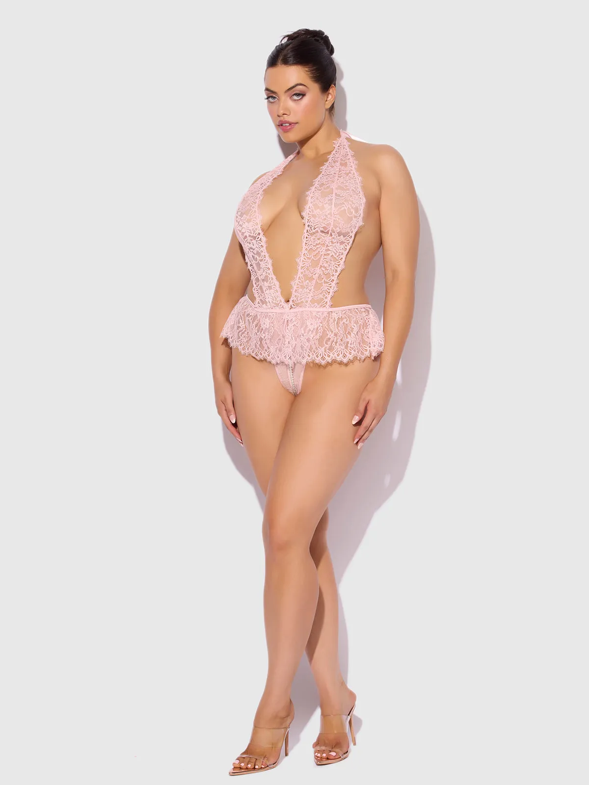 Rosalind Lace Crotchless & Pearl Teddy