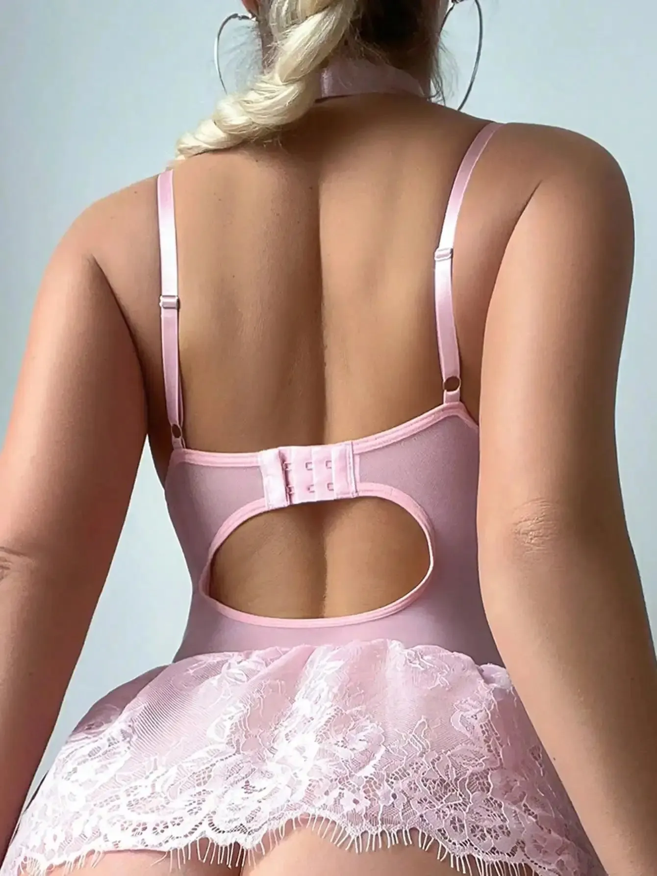 Sexy Lingerie Girly Pink Corset Lingerie Dress With Stocking g-String Tightening 5-Piece Lace