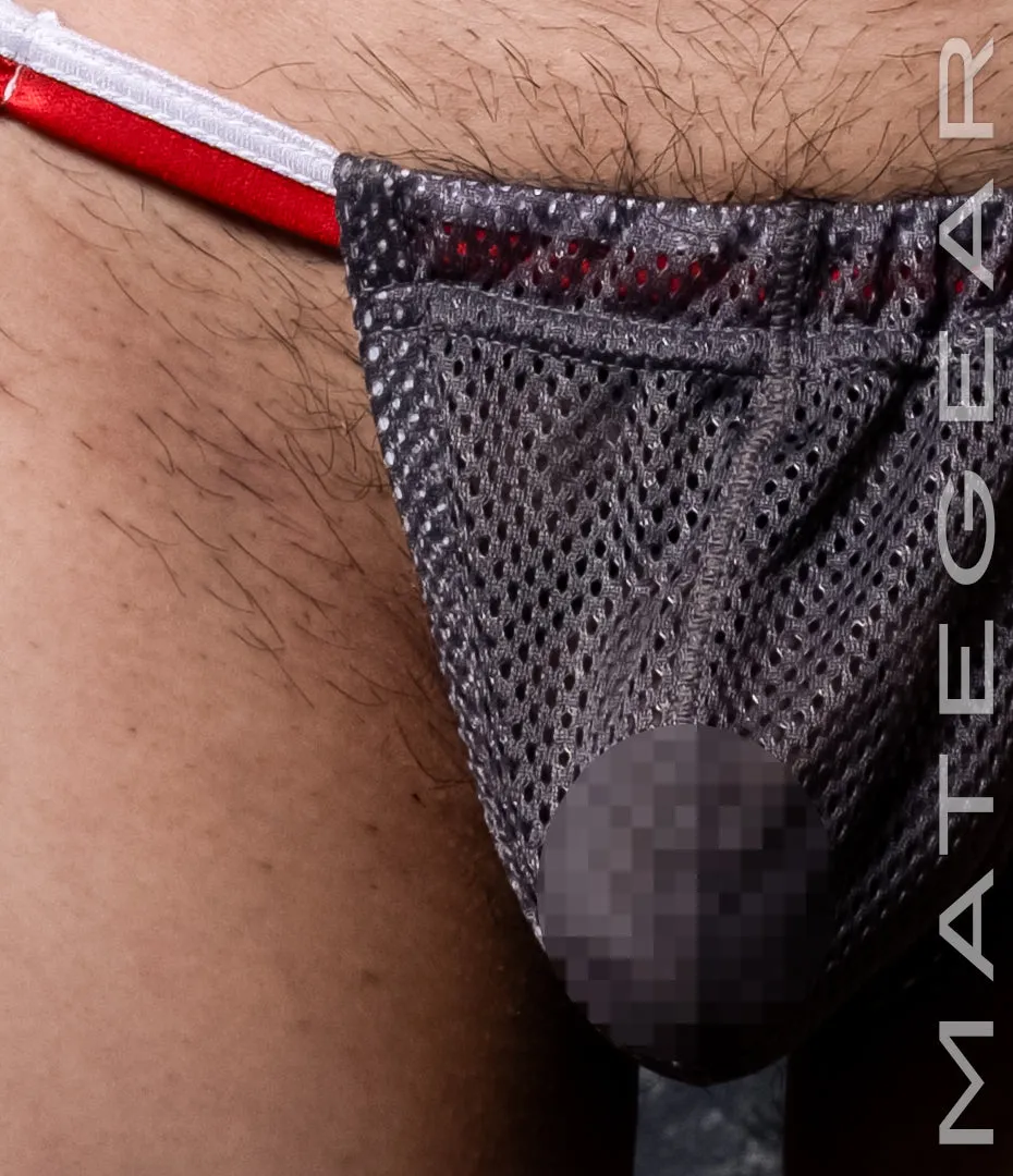 Sexy Mens Swimwear Ultra Slingshot - Ree Shin (White/Red Band)