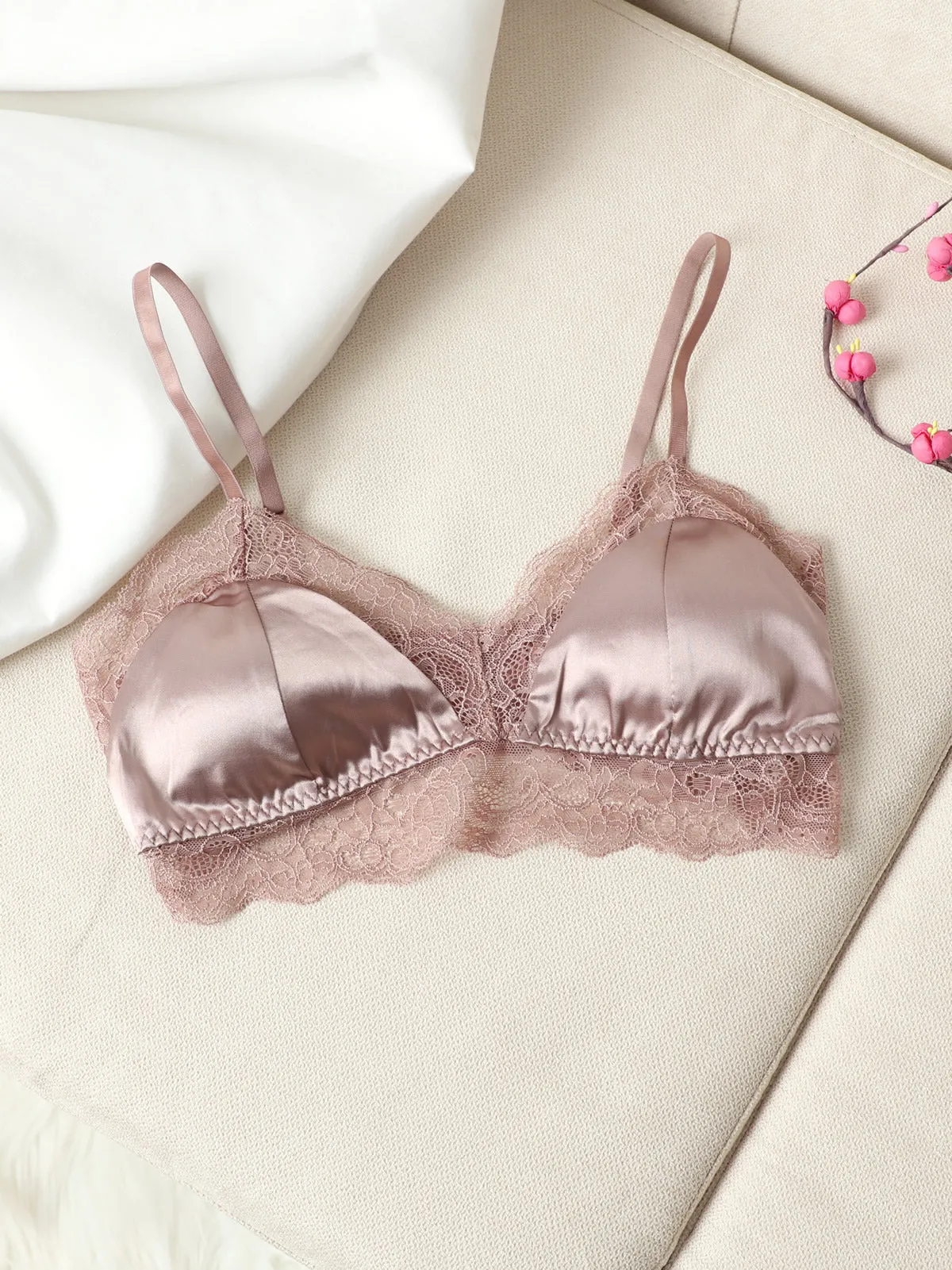 Silk Knitted Lace Trimmed Bra (Panty not included)