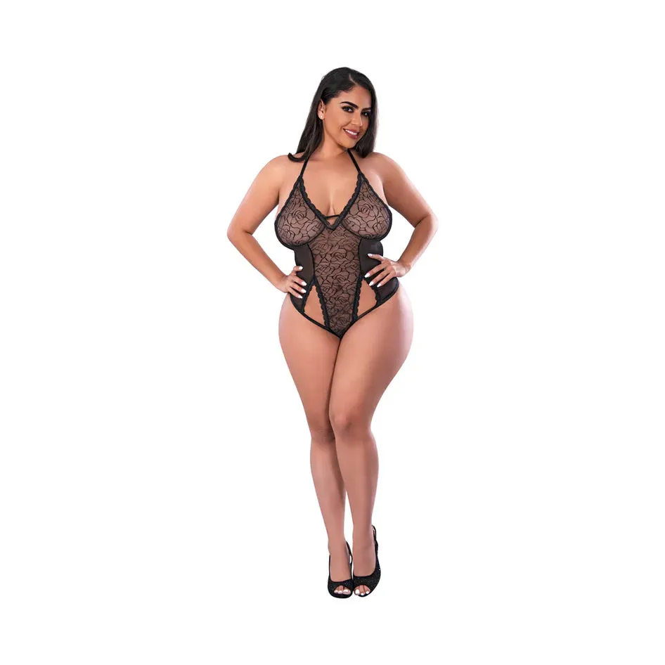 Soft Petals Cut Out Teddy with Snap Crotch Aqua