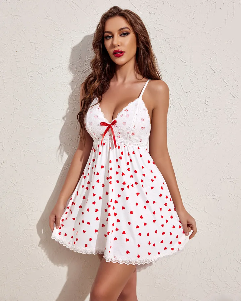 Solid Babydoll Lace V-neck Lounge Dress