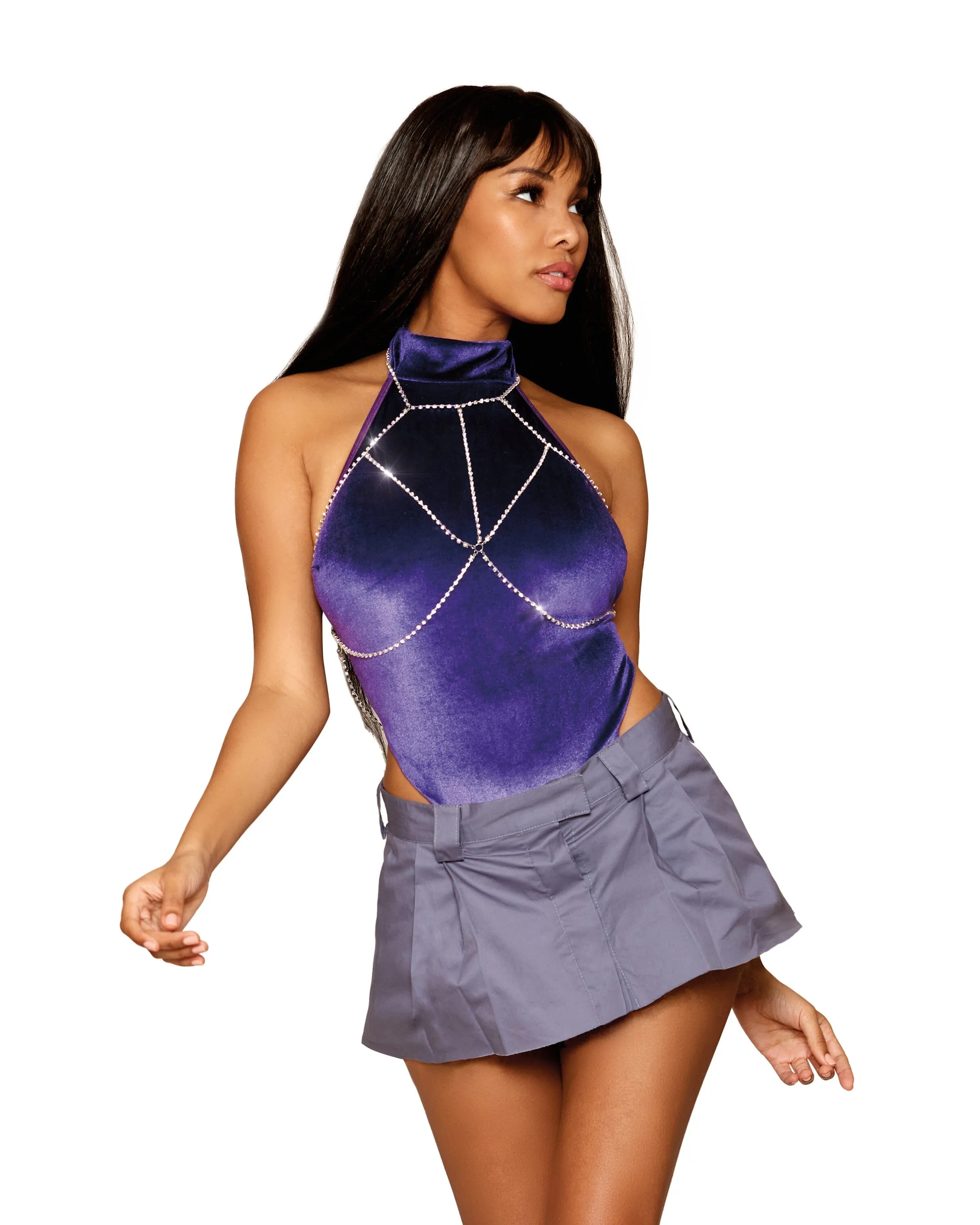 Stretch Velvet Teddy and Body Jewelry Harness Set