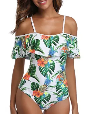 Tropical Long Torso One Piece Swimsuit For Beach Activities-White Pineapple