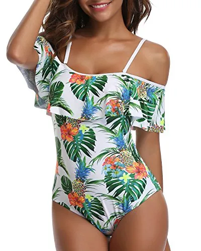 Tropical Long Torso One Piece Swimsuit For Beach Activities-White Pineapple