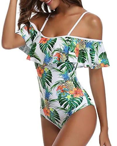 Tropical Long Torso One Piece Swimsuit For Beach Activities-White Pineapple