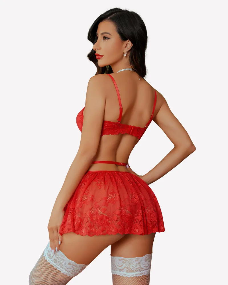 Underwire Garter Lingerie with Lace Skirt