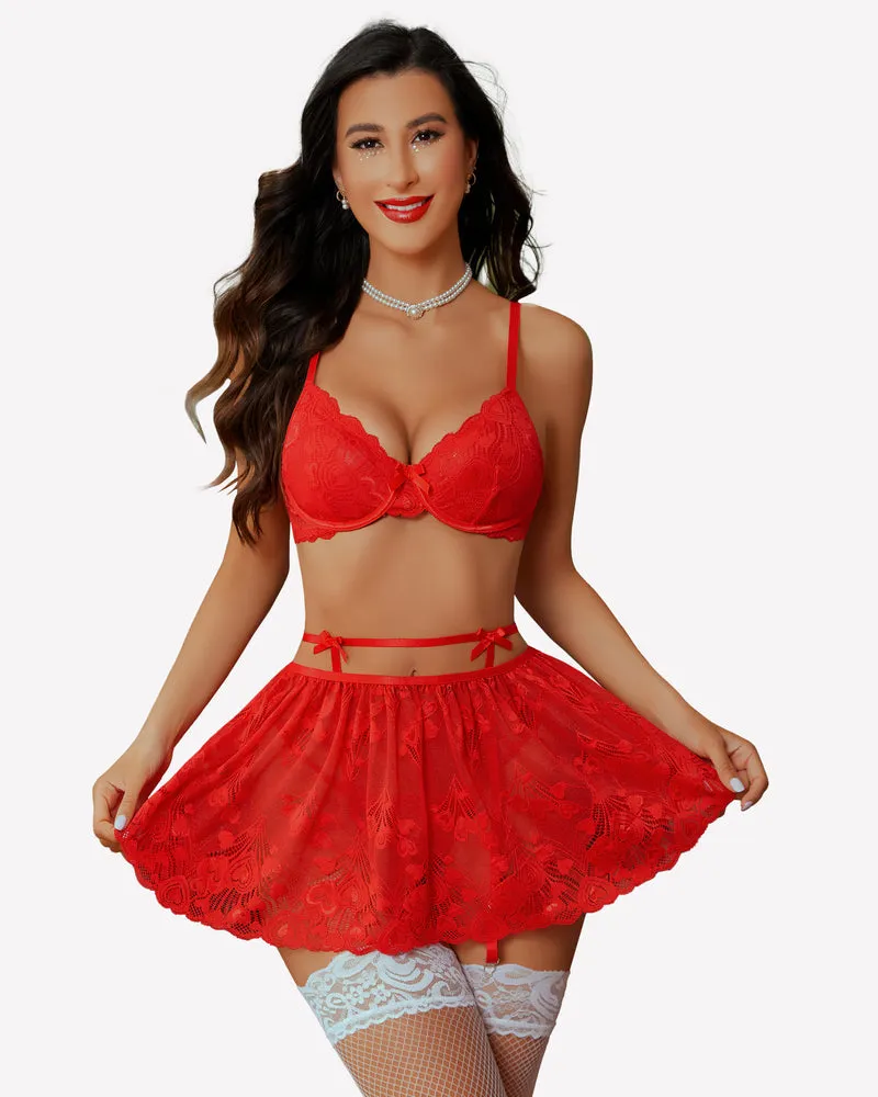 Underwire Garter Lingerie with Lace Skirt