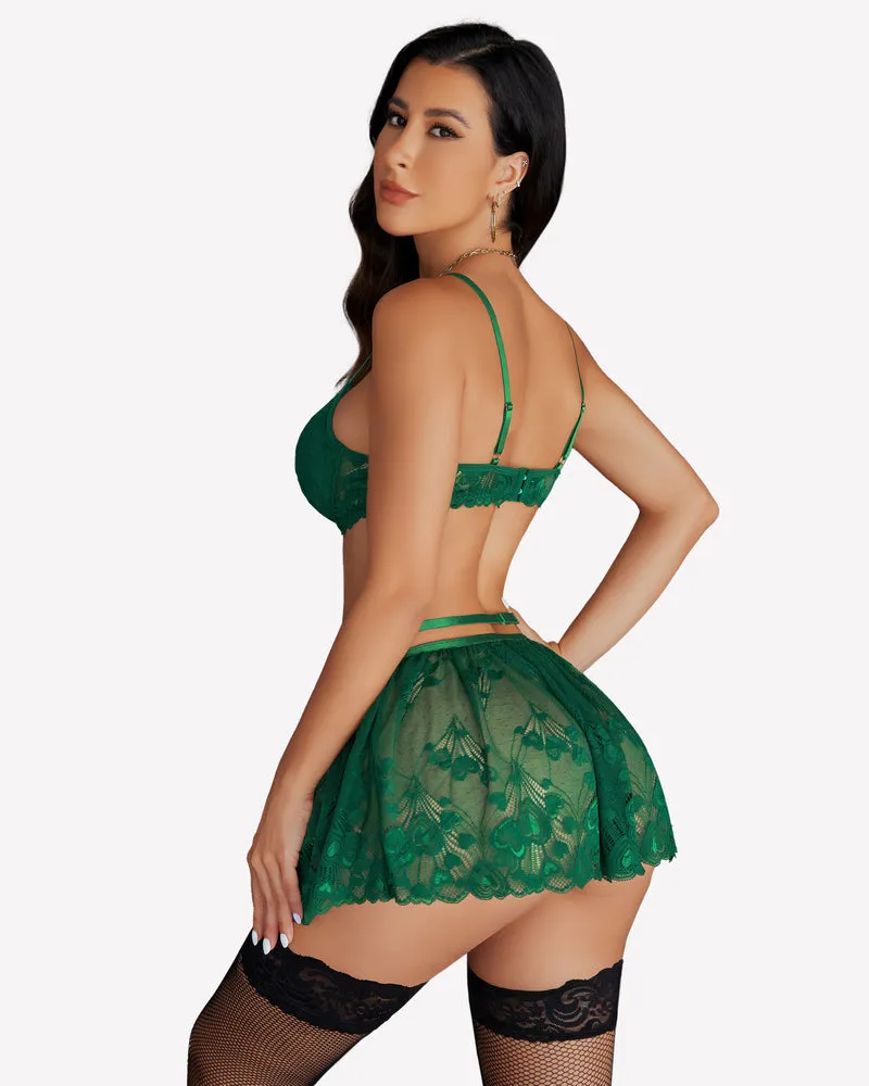 Underwire Garter Lingerie with Lace Skirt