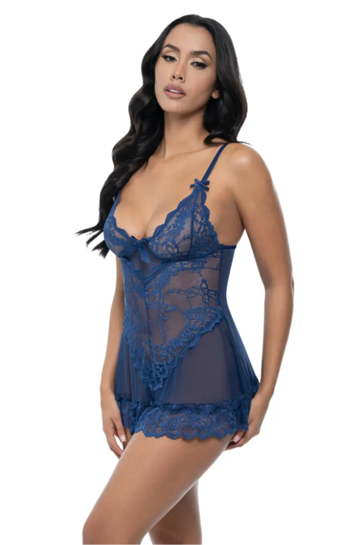 Valentine Sheer Babydoll in Dark Blue