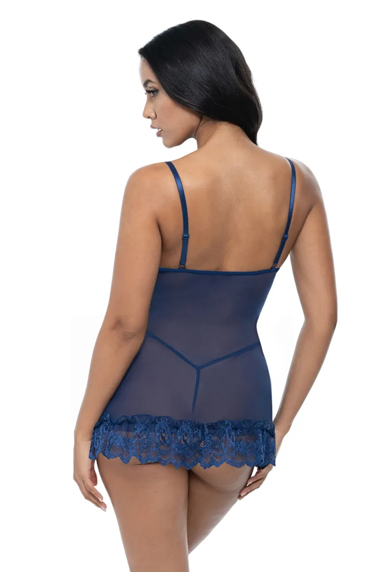 Valentine Sheer Babydoll in Dark Blue