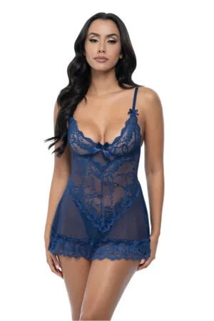 Valentine Sheer Babydoll in Dark Blue