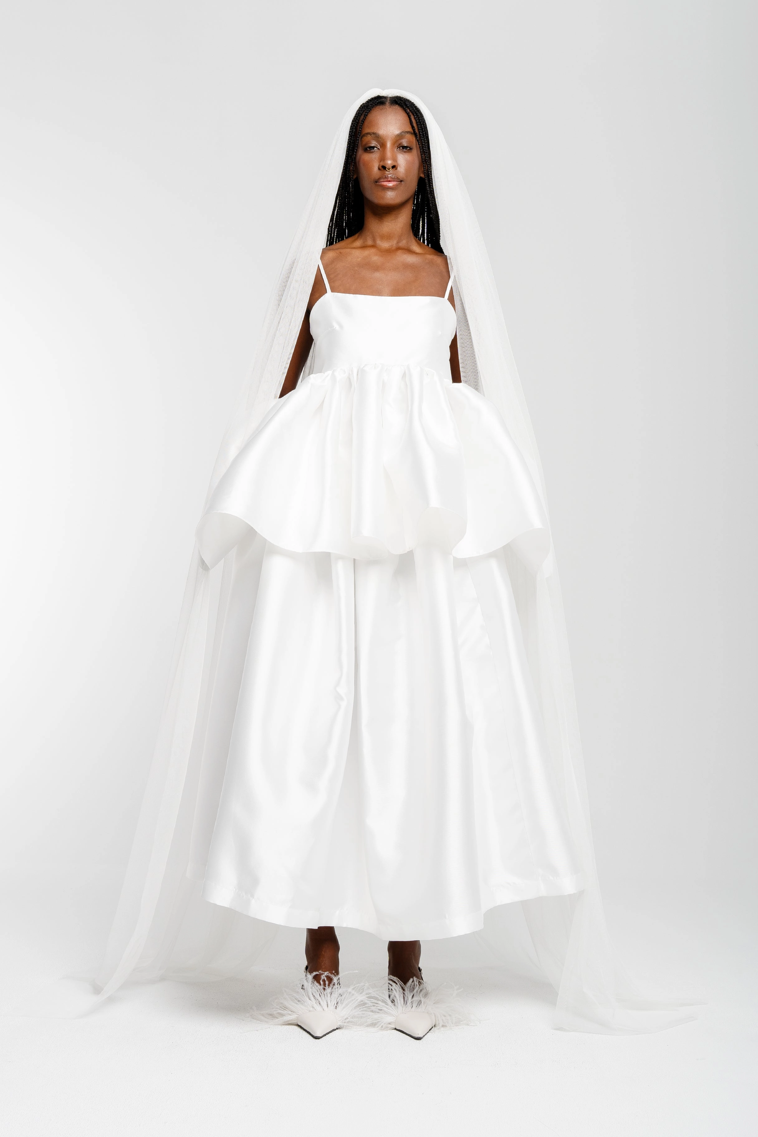 WHITE HIGH WAIST PLEATED FULL SKIRT