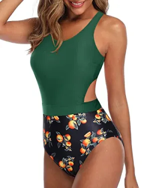 Women's One Piece Swimsuits Tummy Control Cutout Bathing Suit-Green