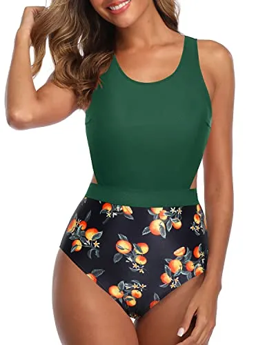 Women's One Piece Swimsuits Tummy Control Cutout Bathing Suit-Green