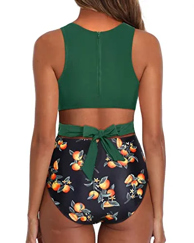 Women's One Piece Swimsuits Tummy Control Cutout Bathing Suit-Green