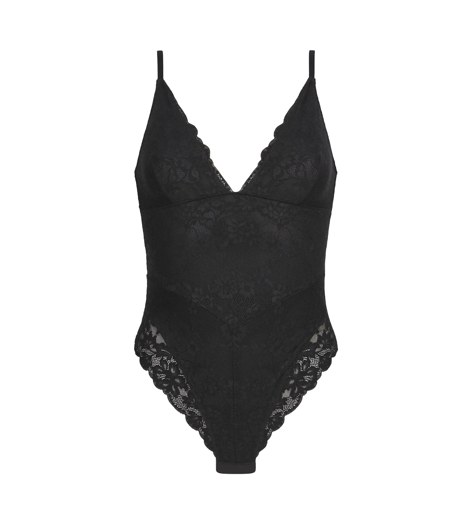 Women's Sculpting Effect Lace and Microfibre String Bodysuit in Black – Dim Silhouette Elegance